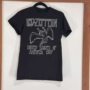 Led Zeppelin 1977 US Tour Graphic T-Shirt Womens Small Black Icarus Rock Grunge